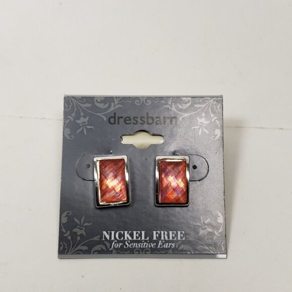 2/$30 Silver tone, Salmon color Rectangle Shape Stone Teardrop Earrings Jewelry - Picture 5 of 8